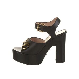NEVER WORN Gucci Nappa Charlotte Horsebit Platform Sandals Size 39 1/2 in Black